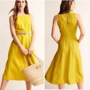 🧡Boden Mustard Midi Linen Dress☆